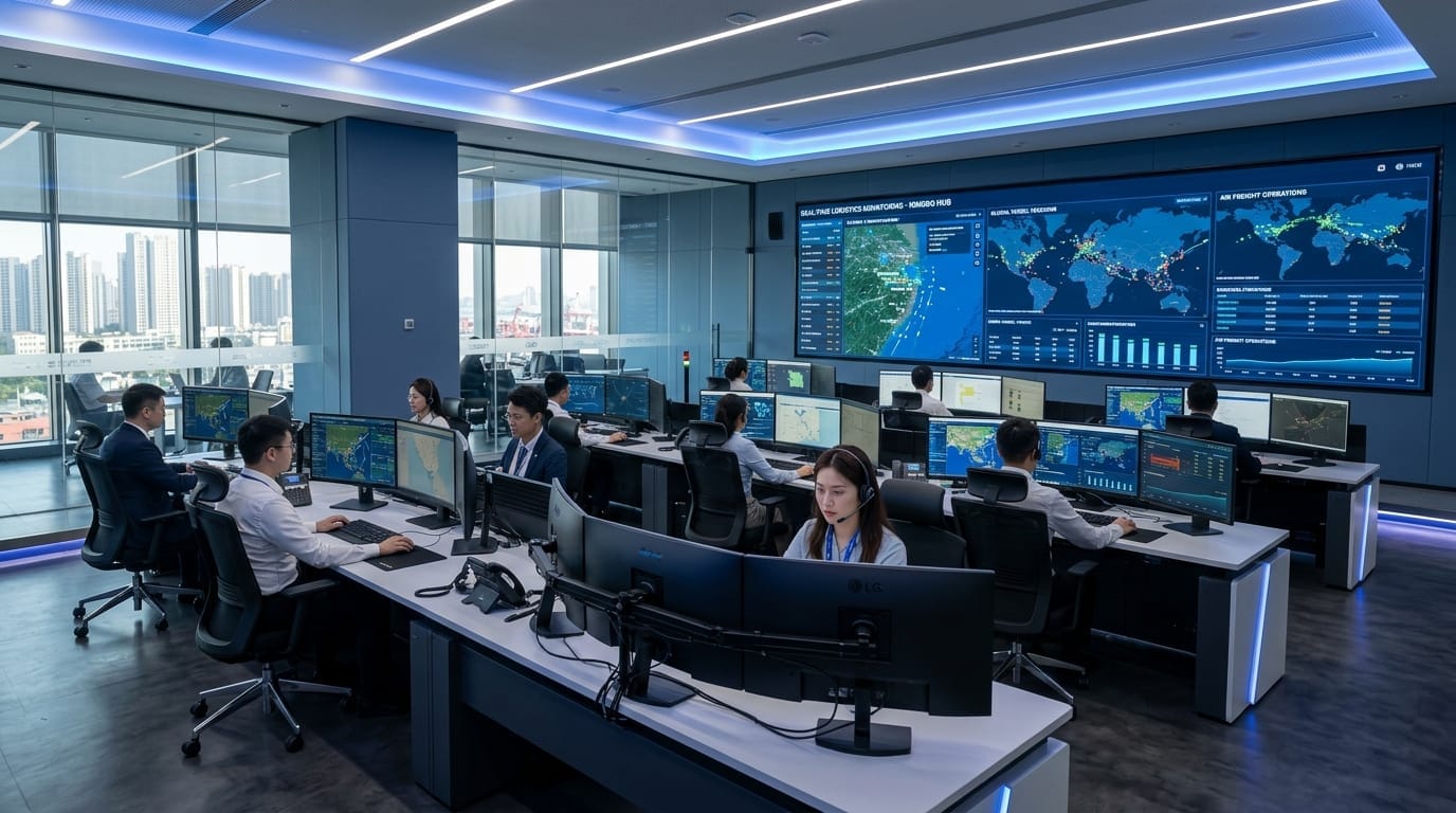 CN Linfon modern operations control room and shipment tracking center in Ningbo